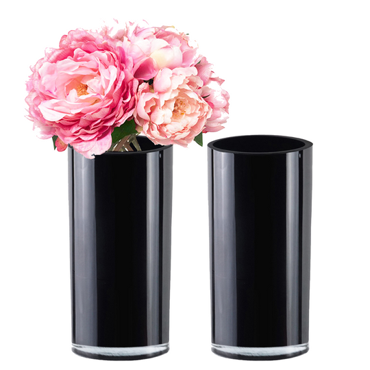 4 PCS Black Glass Cylinder Vase D-6" H-12"