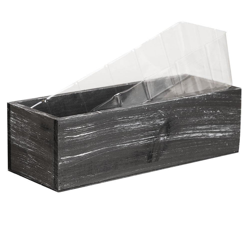 Black Wooden Plant Box with Plastic Liner O-13"X5" H-4" - Pack of 12 PCS - Modern Vase and Gift