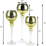 Mercury Gold Glass Crackle Candle Holder O-4" Set of 3 Height - Pack of 3 SETS - Modern Vase and Gift