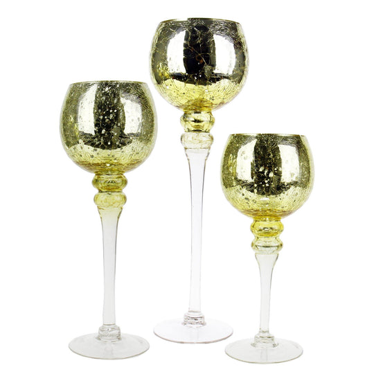 Pack of 3 SETS Mercury Gold Glass Crackle Candle Holder O-4" Set of 3 Height