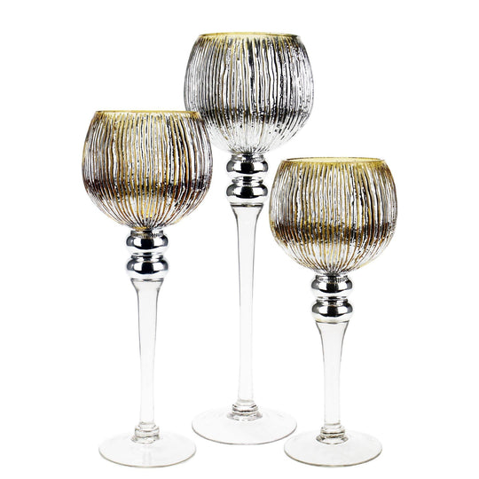 Pack of 3 SETS Mercury Gold Glass Wavy Candle Holder O-4" Set of 3 Height