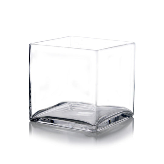 Pack of 4 PCS Clear Glass Cube Vase Sides-8"