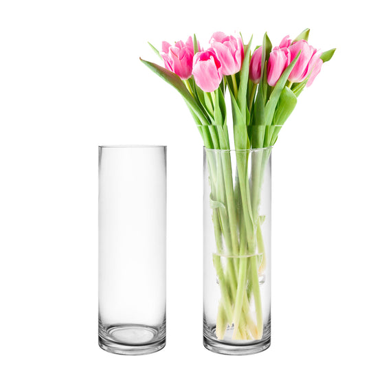 12 PCS Clear Glass Cylinder Vase D-4" H-12"
