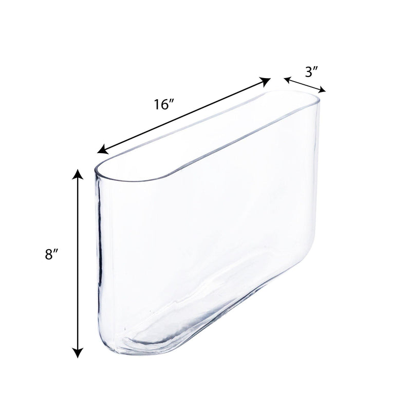 Clear Glass Rounded Rectangle Vase O-16"X3" H-8" - Pack of 4 PCS - Modern Vase and Gift