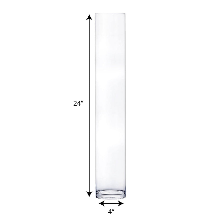 Clear Glass Cylinder Vase D-4" H-24" - Pack of 4 PCS - Modern Vase and Gift