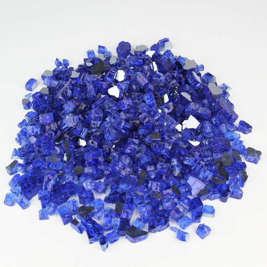 Pack of 30 LBS Blue Tempered Glass Reflective Fire Glass 0.5"