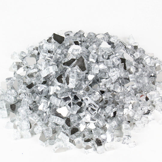 Pack of 30 LBS Silver Tempered Glass Reflective Fire Glass 0.5"