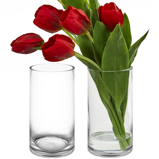 6 PCS Clear Glass Cylinder Vase D-5" H-10"
