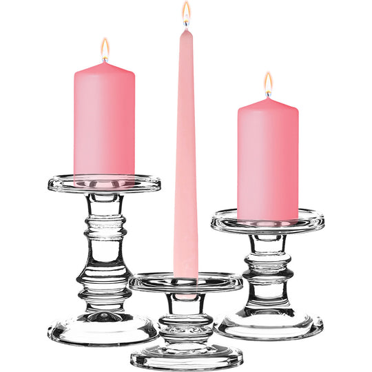 Pack of 4 SETS Clear Glass Pillar Candle Holder O-4.5" Set of 3 Height