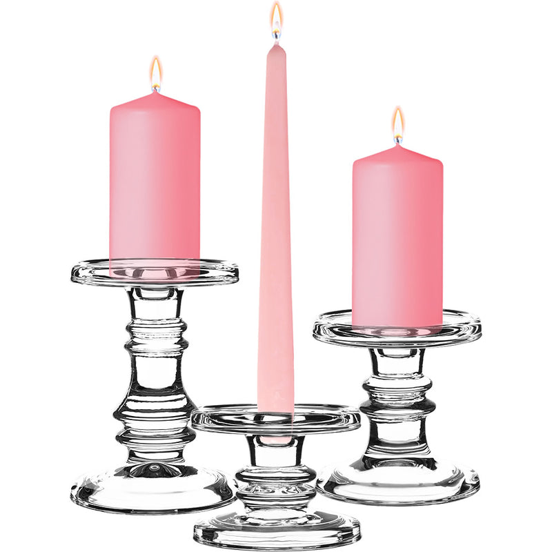 Glasseam Glass Pink Candle Holder: Unique Candle Holders Set of 3, Modern  Taper Candles for Candle Holders, Decorative Candle Holders for Table