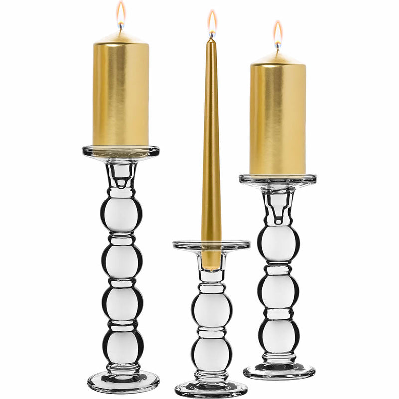 Pack of 4 SETS Clear Glass Pillar Candle Holder O-3.5" Set of 3 Height