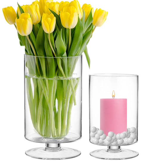 4 PCS Clear Glass Contemporary Candle Holder D-6" H-10"