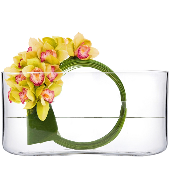 Pack of 4 PCS Clear Glass Oval Rounded Rectangle Vase O-16"X3" H-8"