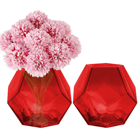 Pack of 12 PCS Red Glass Geometric Vase O-3.25" D-6"