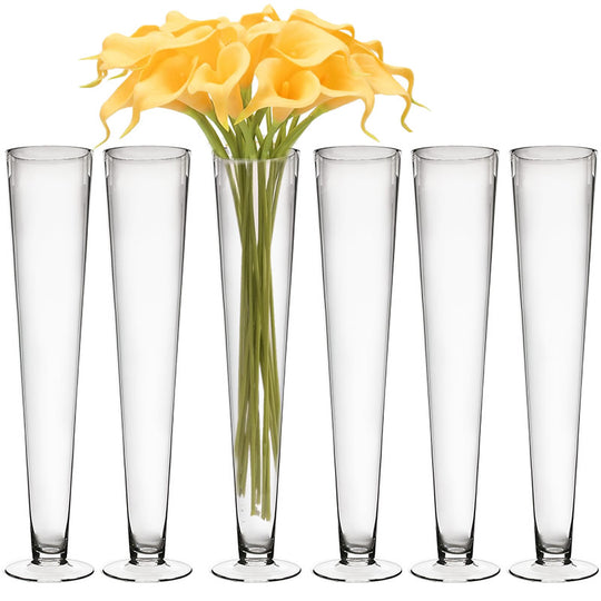 6 PCS Clear Glass Trumpet Vase D-4.5" H-24"