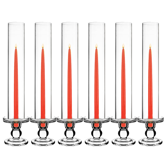 Pack of 12 Sets Clear Glass Candle Holder & Top Fitment Tubes Combo Holder H-3.75" D-3.25", Tube H-14" D-2.5"