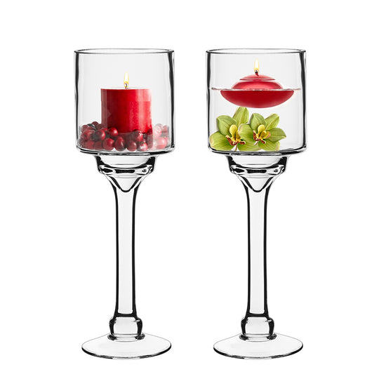Pack of 6 PCS Clear Glass Contemporary Candle Holder D-4" H-12"
