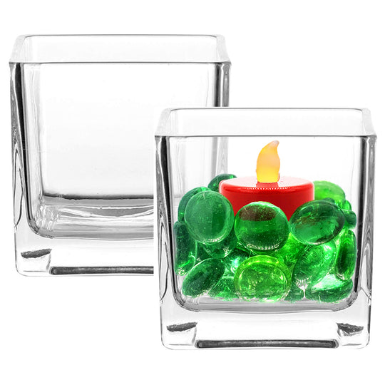 Pack of 24 PCS Clear Glass Cube Vase Sides-3.14"
