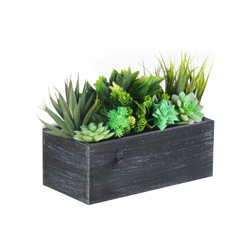Black Wooden Plant Box with Plastic Liner O-10"X5" H-4" - Pack of 10 PCS - Modern Vase and Gift