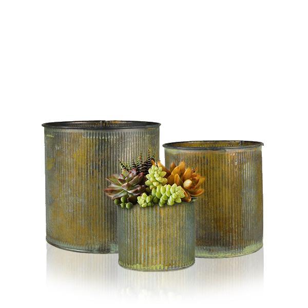 Rustic Steel Zinc Metal Cylinder Planter Vases Set of 3 - Pack of 12 SETS - Modern Vase and Gift