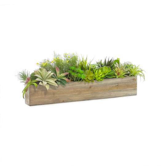 6 PCS Natural Wooden Rectangle Plant Box with Plastic Liner O-22"X5" H-4"