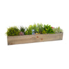 6 PCS Natural Wooden Rectangle Plant Box with Plastic Liner O-28"X5" H-4"