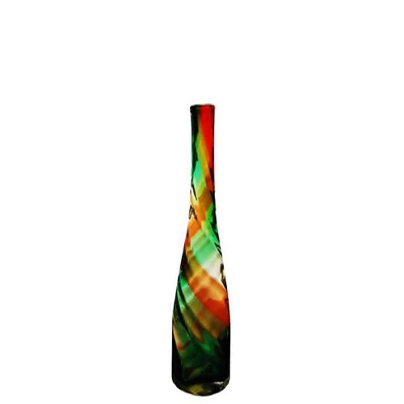 Red Green Glass Swirl Long Neck Vase H-13" D-1.75" - Pack of 6 PCS - Modern Vase and Gift