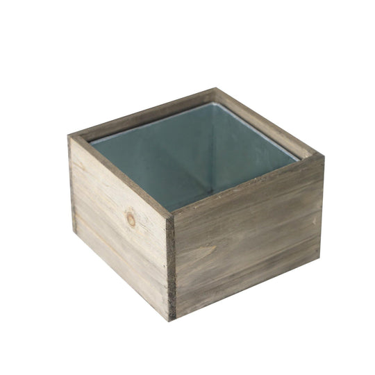 Pack of 12 PCS Natural Wooden Square Plant Box with Zinc Metal Liner O-6" H-4"