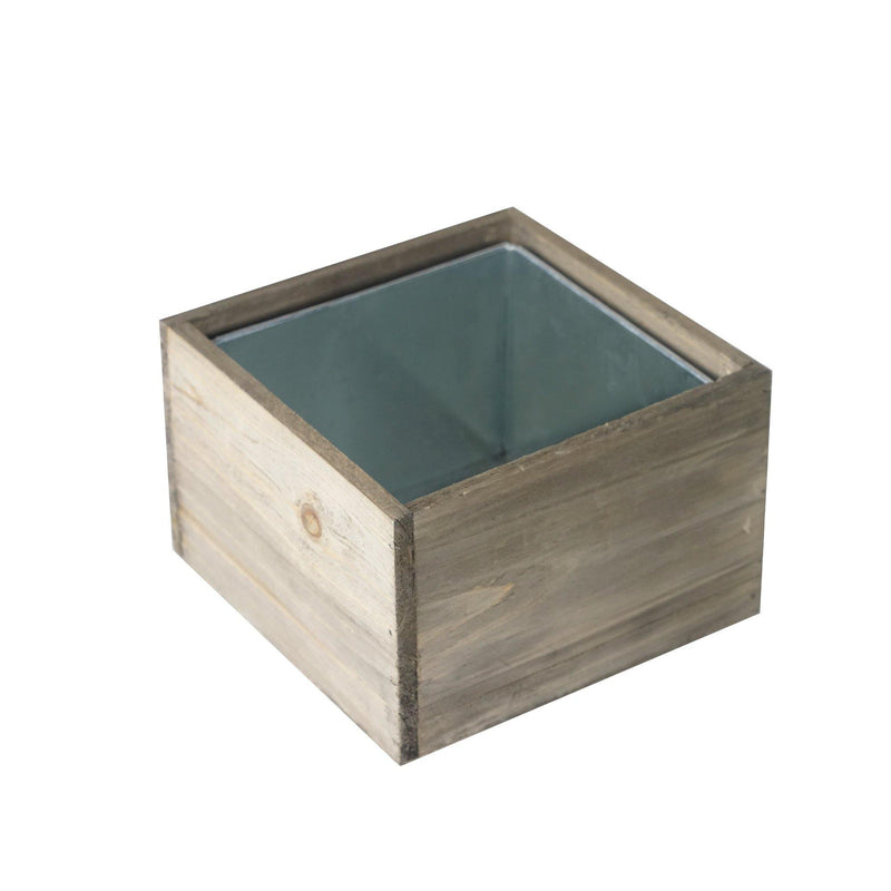 Natural Wooden Square Plant Box with Zinc Metal Liner O-6" H-4" - Pack of 12 PCS - Modern Vase and Gift