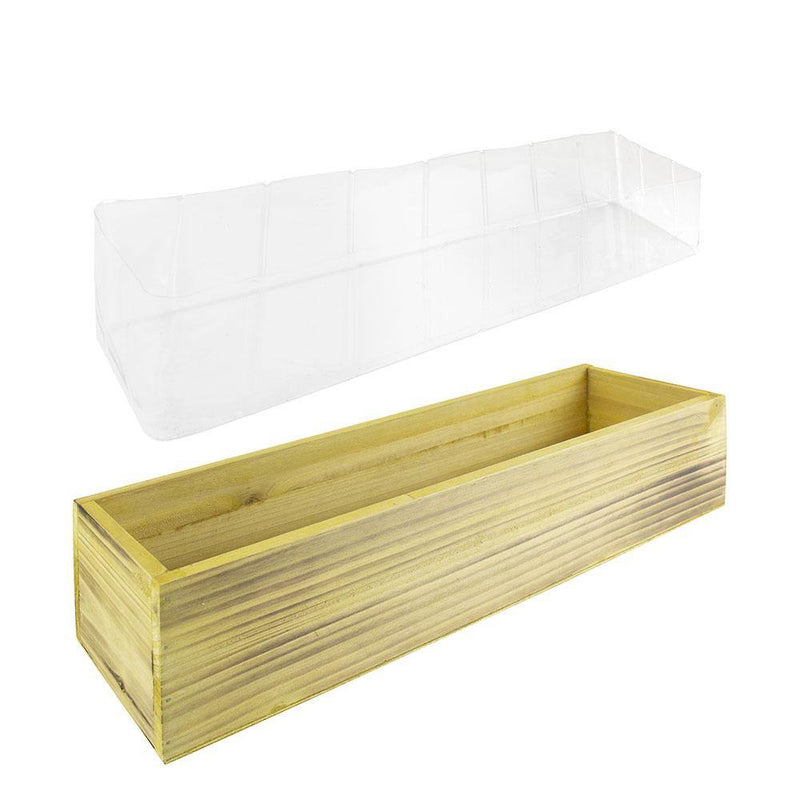 Unfinished Wooden Rectangle Plant Box with Plastic Liner O-17"X5" H-4" - Pack of 12 PCS - Modern Vase and Gift