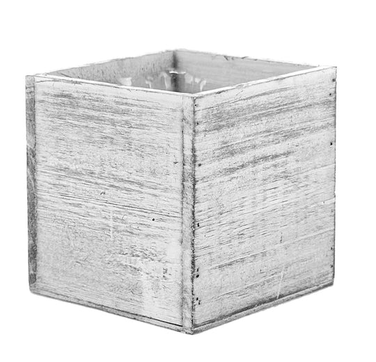 24 PCS Natural White Wooden Cube Plant Box with Plastic Liner 5 Inches Each Side