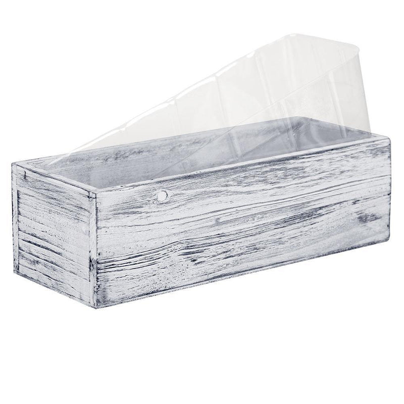 White Wooden Rectangle Plant Box with Plastic Liner O-13"X5" H-4" - Pack of 12 PCS - Modern Vase and Gift
