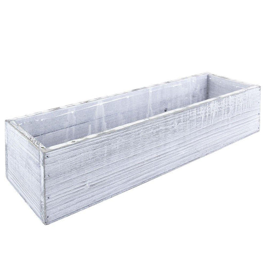 12 PCS White Wooden Rectangle Plant Box with Plastic Liner O-17"X5" H-4" - Pack of 12 PCS
