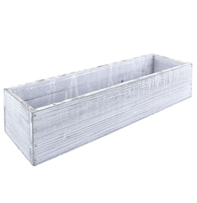 White Wooden Rectangle Plant Box with Plastic Liner O-17"X5" H-4" - Pack of 12 PCS - Modern Vase and Gift