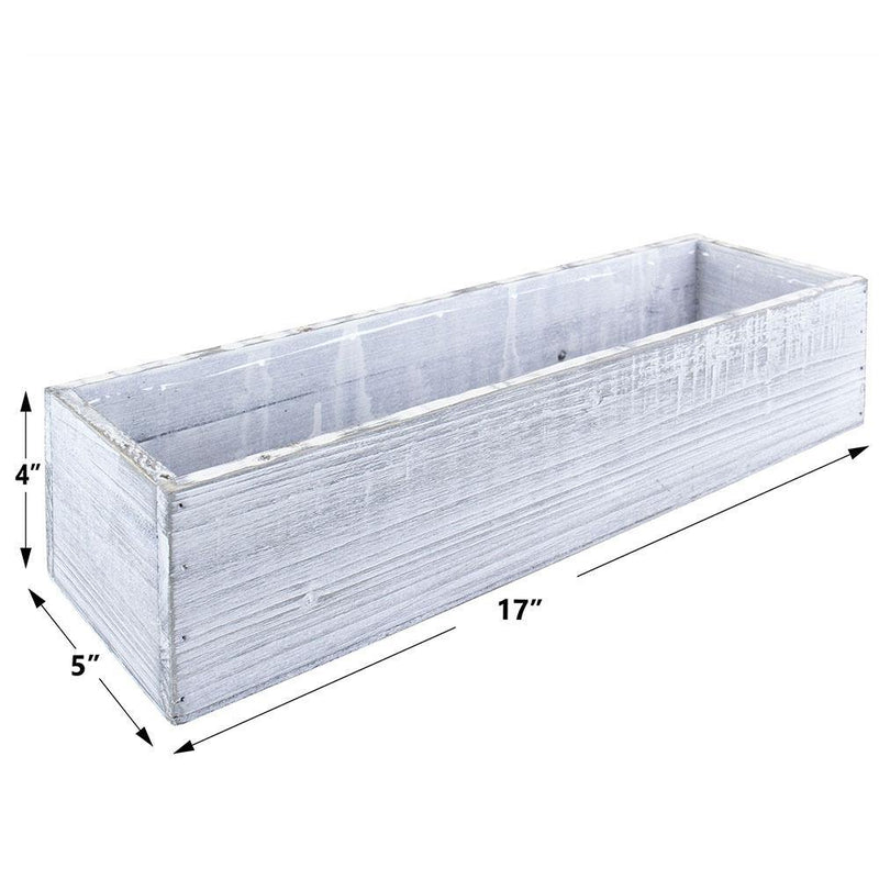 White Wooden Rectangle Plant Box with Plastic Liner O-17"X5" H-4" - Pack of 12 PCS - Modern Vase and Gift