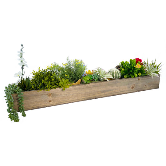4 PCS Natural Wooden Rectangle Plant Box with Plastic Liner O-34"X5" H-4"