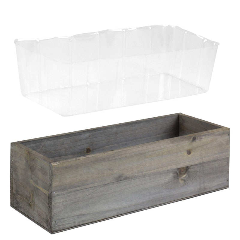 Natural Wooden Rectangle Plant Box with Plastic Liner O-13"X5" H-4" - Pack of 12 PCS - Modern Vase and Gift