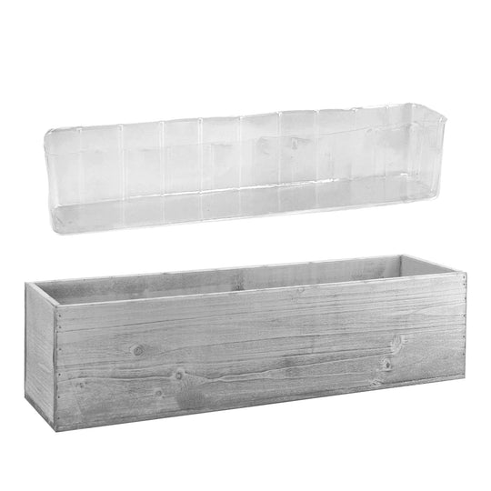 4 PCS Natural White Wooden Rectangle Plant Box with Plastic Liner O-23"X6" H-6"