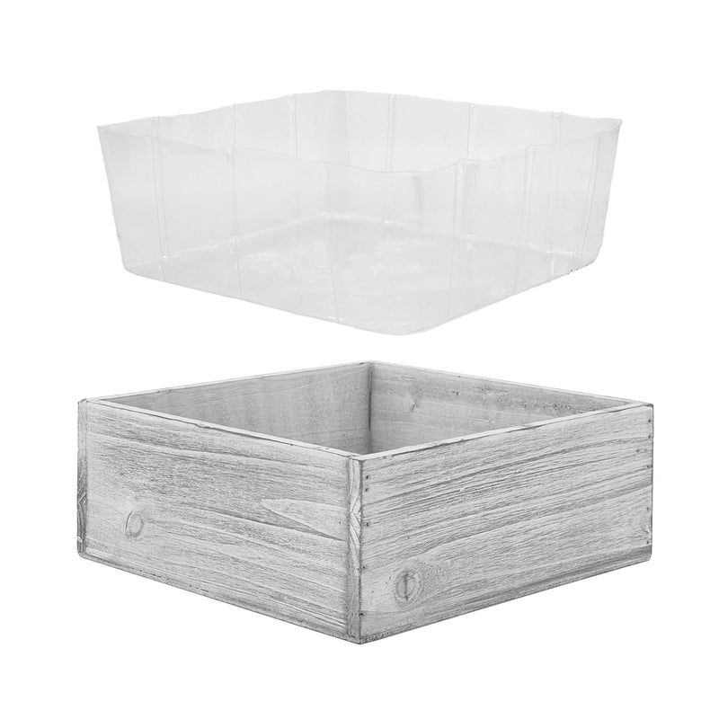 6 PCS Natural White Wooden Square Plant Box with Plastic Liner O-10" H-4"