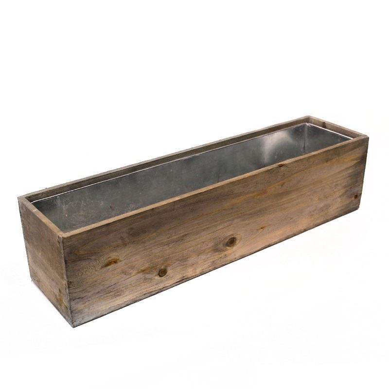 Natural Wooden Rectangle Plant Box with Zinc Metal Liner O-6"X24" H-6" - Pack of 4 PCS - Modern Vase and Gift